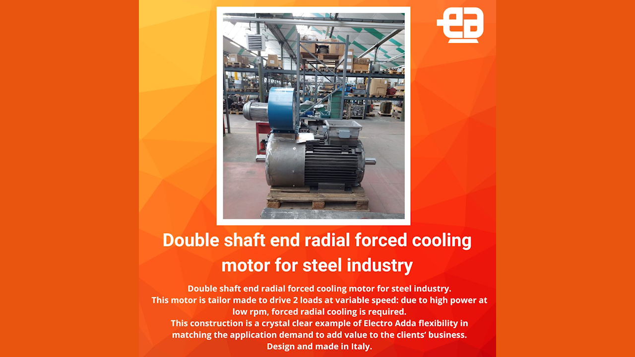 Double shaft end radial forced cooling motor for steel industry